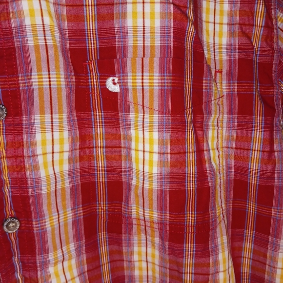 Carhartt Short Sleeve Button Down Shirt Red Yellow White Blue Check Men's 2XL - Picture 4 of 5